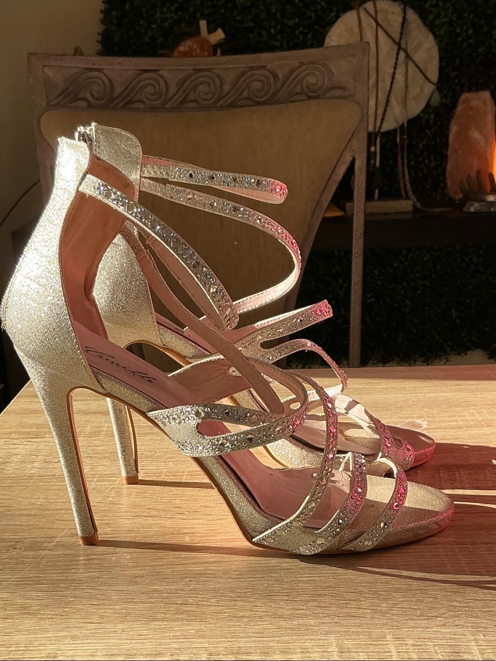 Glitter Strappy High Heel Sandals in Silver